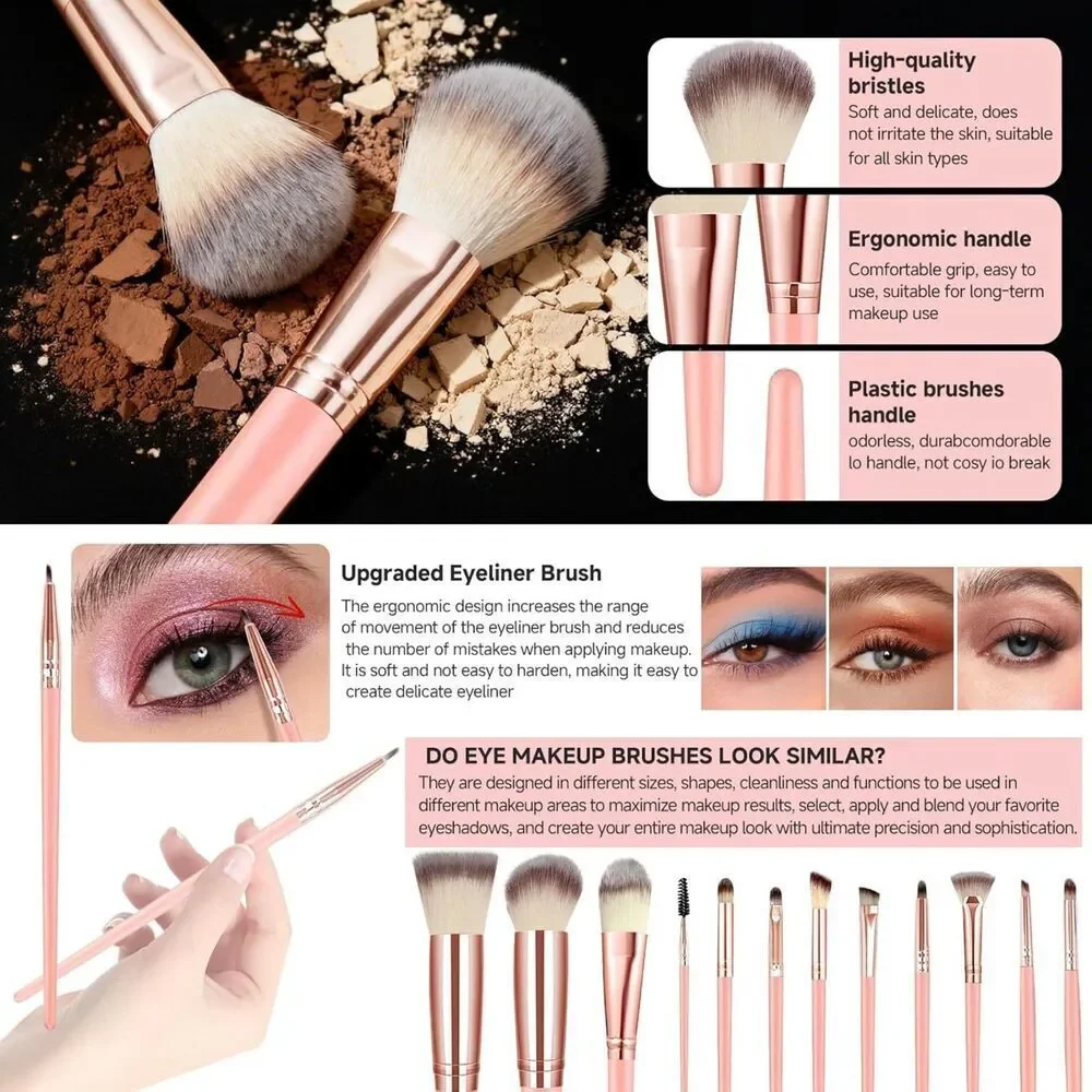 70Pcs Pink Professional Multi-Functional Makeup Brushes & Tools Set Kit